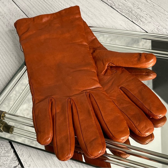 Isotoner Leather Cashmere Lined Gloves Rust / Copper, Sized 7.5, New with Tags - Picture 1 of 15
